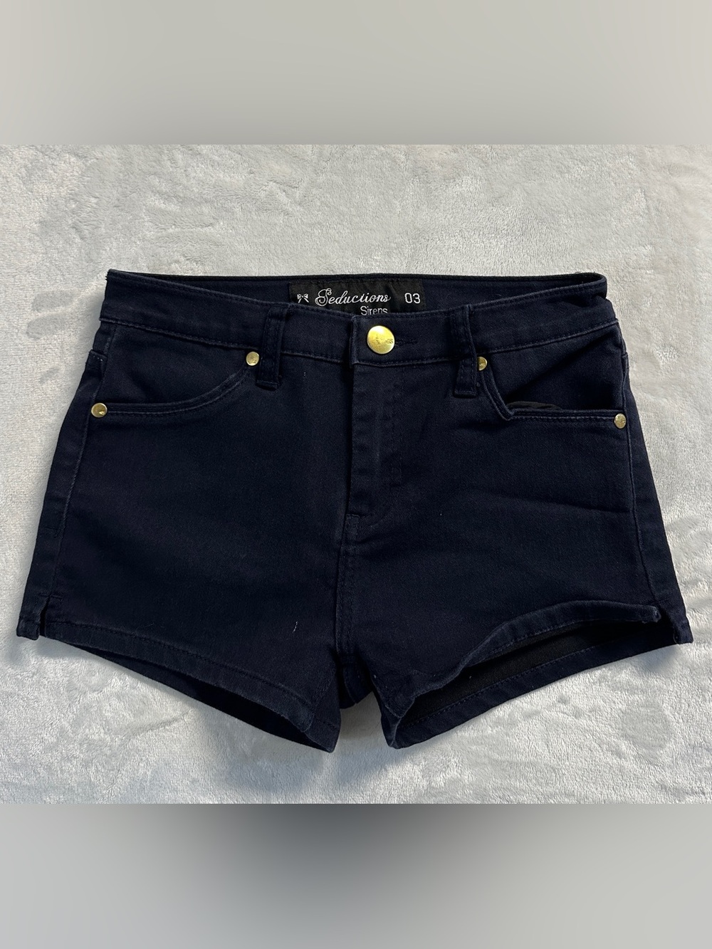 Y2K SEDUCTIONS women's deep navy denim 2.5" shorts, 3.